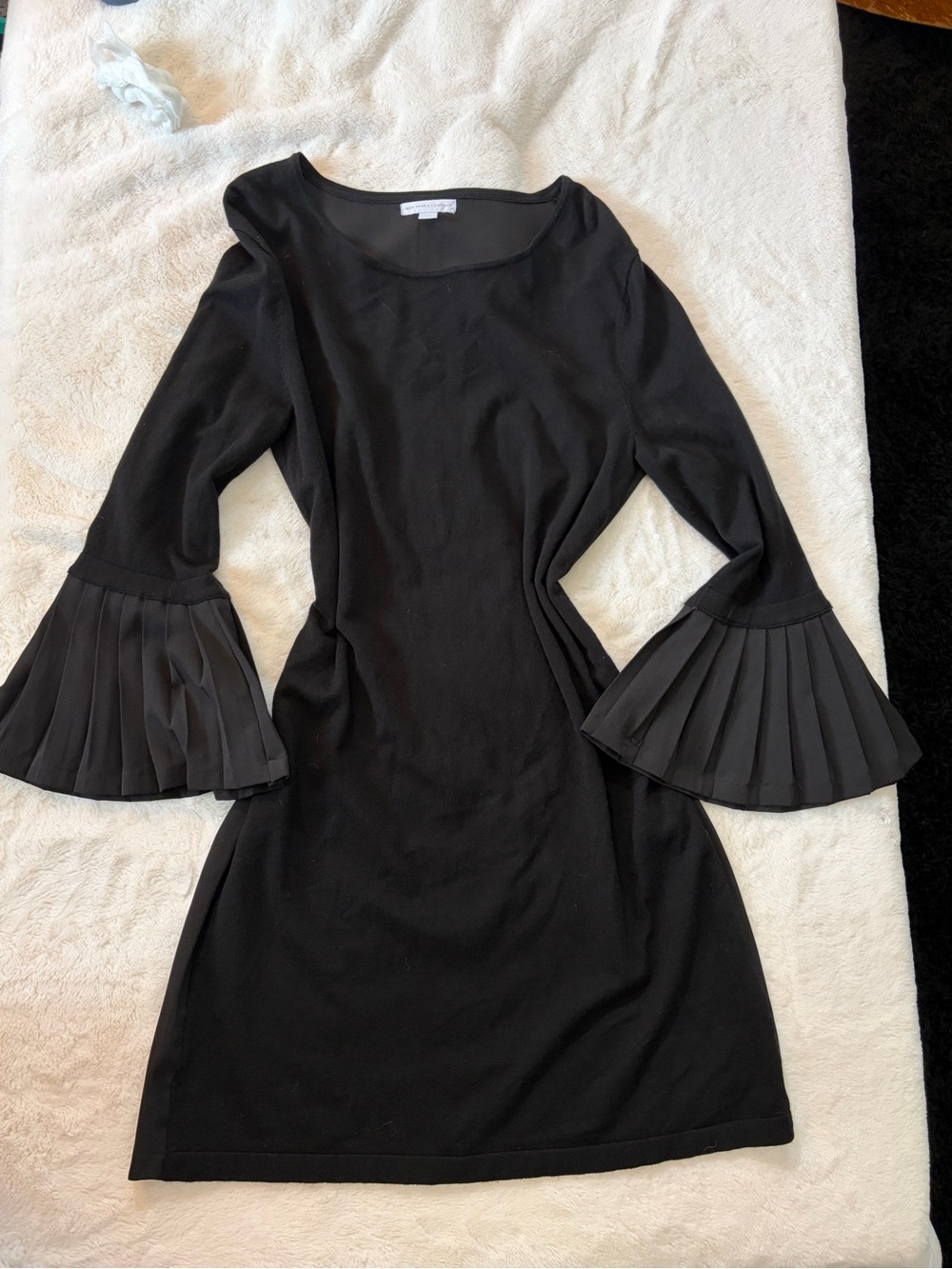 New York & Company Black Long-Sleeve Dress with Pleated Bell Sleeves